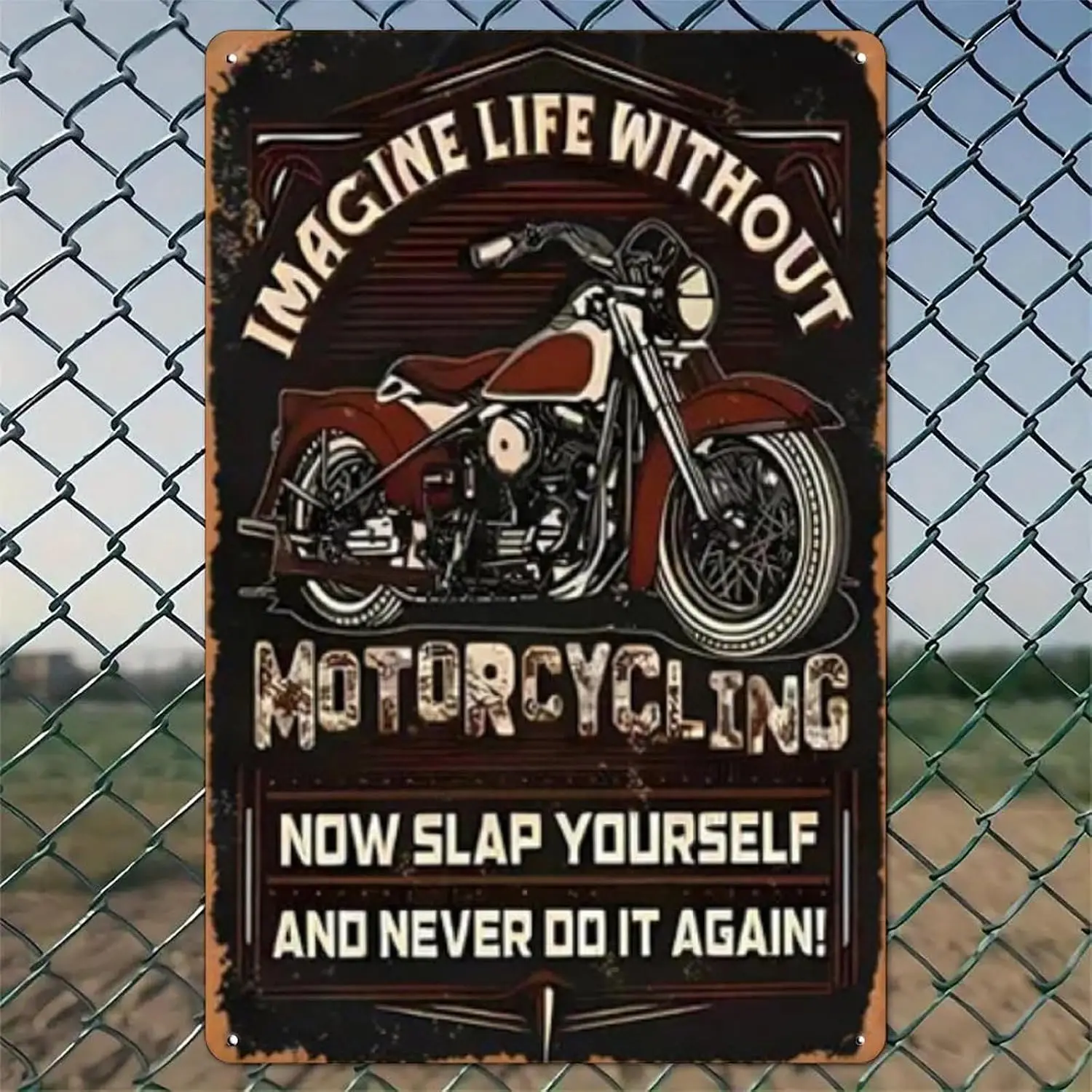 Vintage Motorcycle Poster Design Rustic Aluminum Wall Art & Metal Tin Sign - in Vintage Indoor Outdoor Decor for Home, Offic