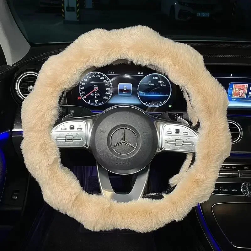 Winter Steering Wheel Cover Women's Advanced Sense Bubble Velvet Car Handle Cover 2023 New Car Handle Cover Warm