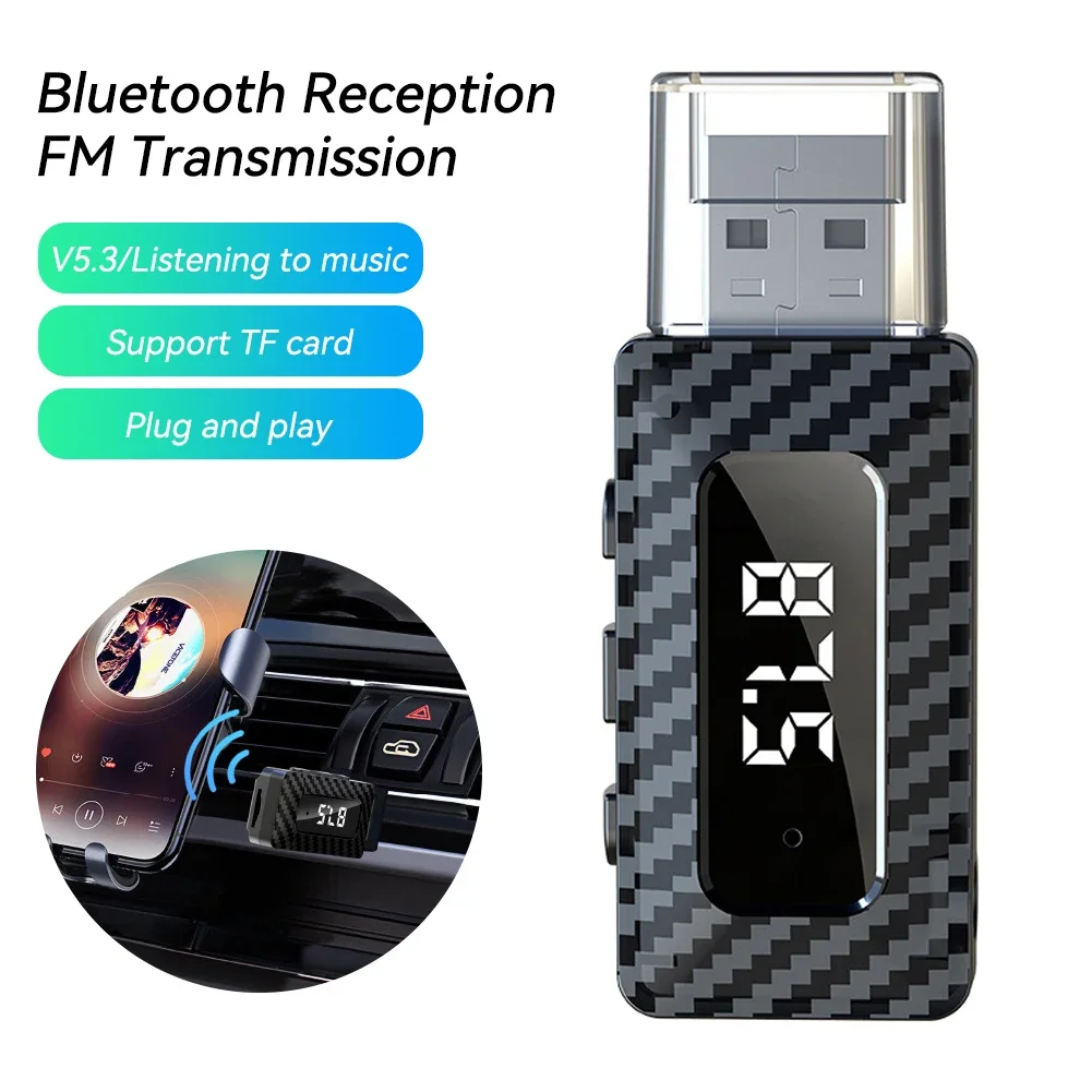 Bluetooth 5.3 Car Transmitter Receiver Wireless Handsfree Call USB Power Car Kit Auto Stereo Wireless Audio Adapter FM Radio