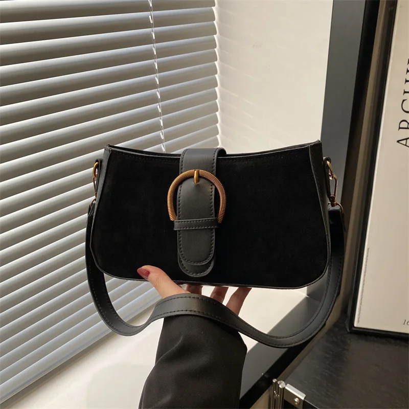 حقيبة تحت الإبط من جلد الغزال الصناعي، حقائب كتف عصرية بسحاب للنساء، حقيبة مربعة صغيرة، مناسبة للاستخدام اليومي #5