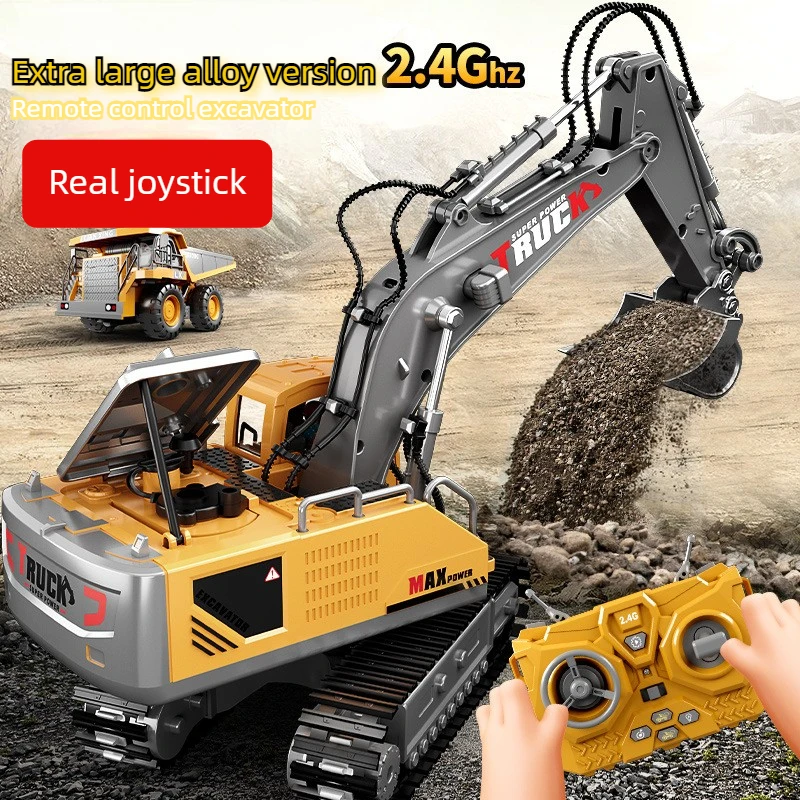 Extra Large Alloy 2.4GHz Remote Control Excavator with Real Joystick Engineering Vehicle Toy RC Car Play Kids Birthday Gift