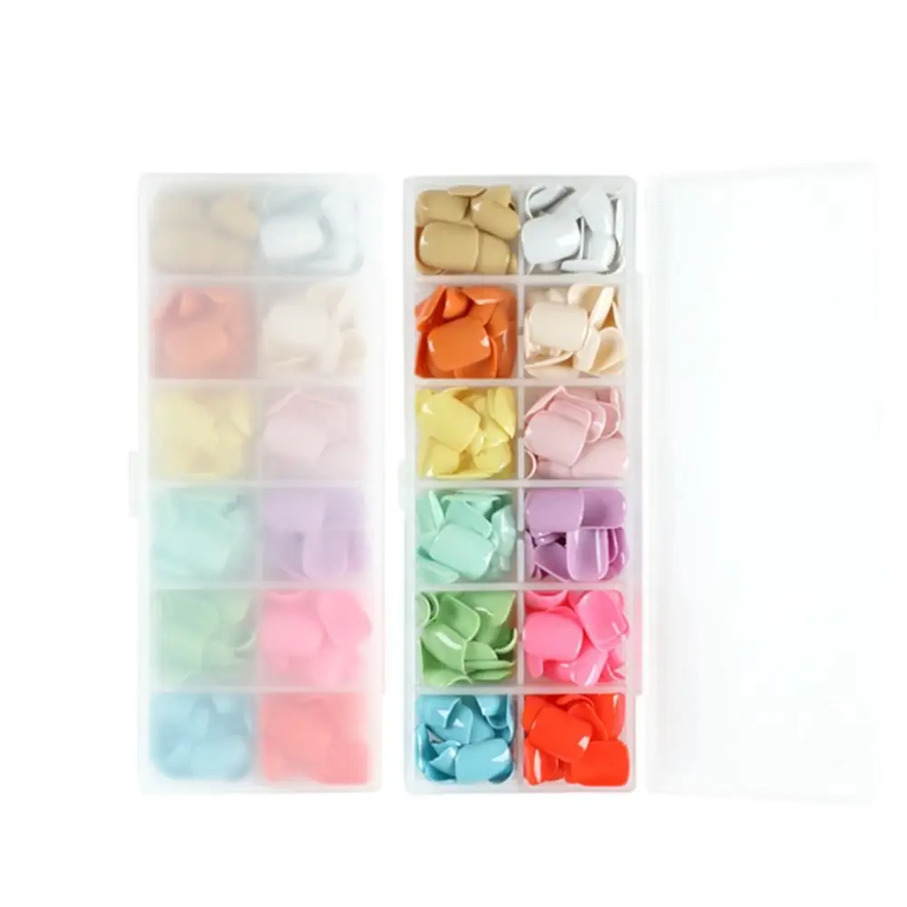 12 Colors/Box Nail Tips Fake Nials Press on Nails Simple False Nails Pure Color French Short Square