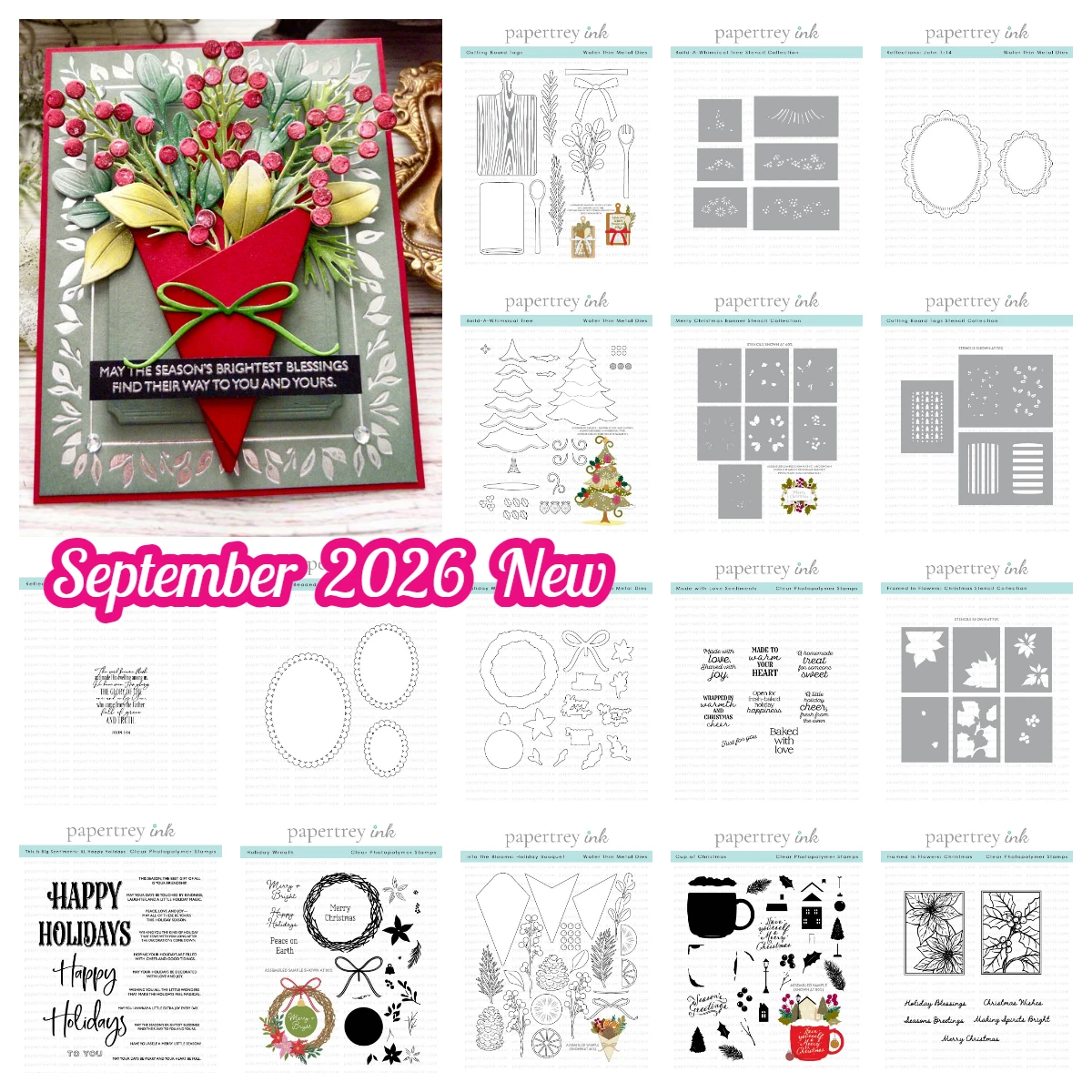 Papertrey Ink „Eingefasst in Blumen“: Weihnachtsstempelset – Stanzformen, Grusskarten, handgemachte Karten, Scrapbook, Journal, DIY-Papier, September 2026