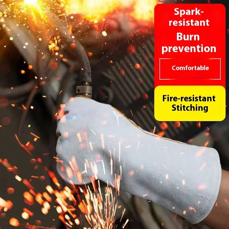 

Heat Resistant Cowhide Leather Welding Gloves, Fireproof Industrial Work Safety Gloves, Heavy Duty for Men