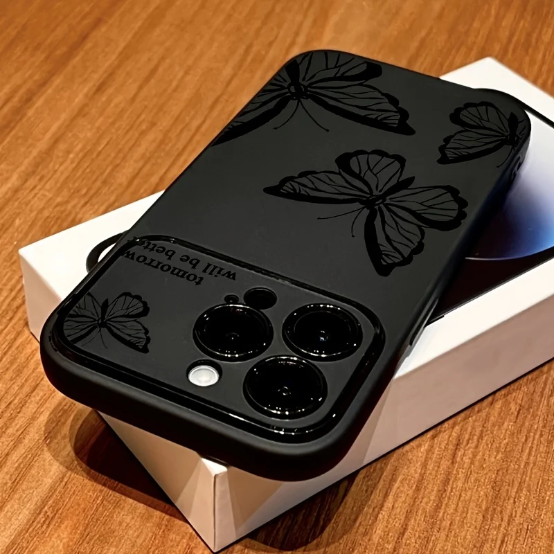 Schwarze Schmetterling Stoßfeste Silikon-Handyhülle für iPhone 11 14 15 16 Plus 12 13 17 Pro Max für iPhone X XS XR Weiche Schutzhülle Funda