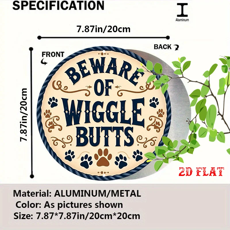 Beware Of Wiggle Butts Dog Paw Print Tin Sign - Vintage Durable Metal Plaque Wall Decor, Dog House Kennel Backyard Wall Art