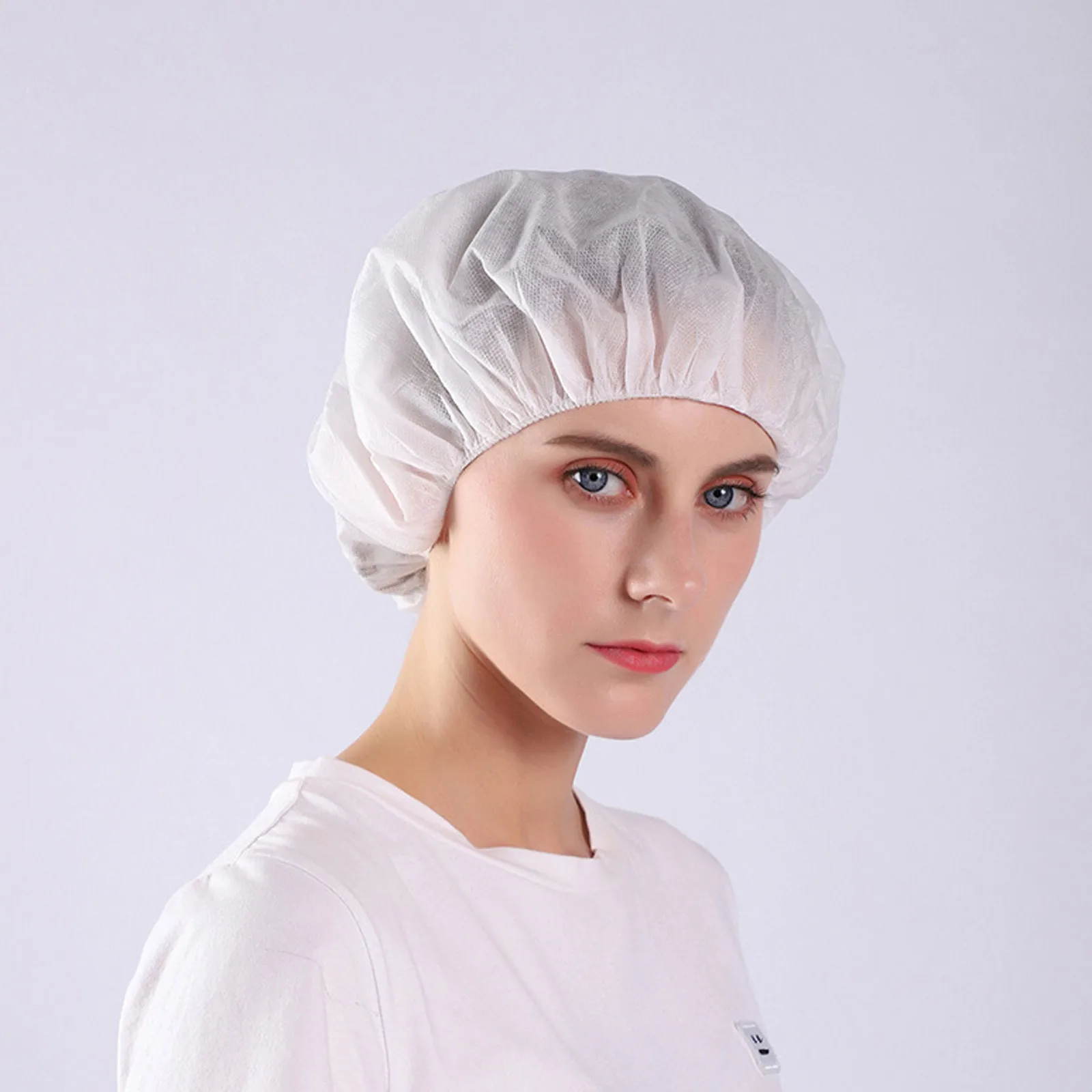 Elastic Disposable  Pleated Mesh Shape Bouffant Hairnets Cap 100 White Box Non Round Pcs Of Hat Woven Cap Shower Caps #20