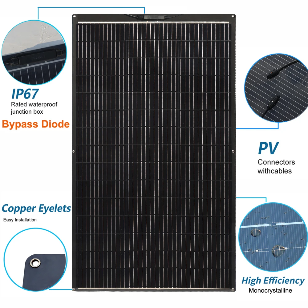 placa solar 200w 150w 140w 120w 130w 100w painel fotovoltaico flexível painel solar 12v bateria para casa varanda barco campista RV armazém da UE DHL transporte