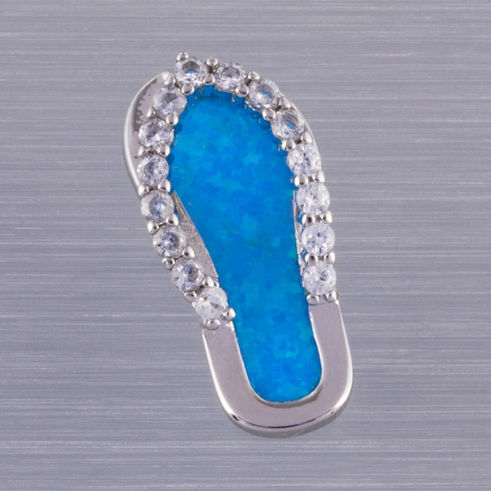 KONGMOON Beach Flip Flop Ocean Blue Fire Opal CZ Jewelry for Women Pendant for Necklace