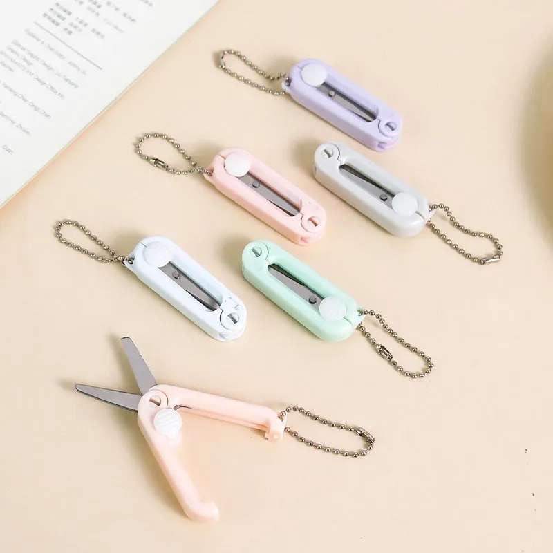 Morandi Mini Scissors With Key Chain Small Foldable Scissors Portable Safe Pocket Travel Scissor For Cutting Scrapbooking Sewing