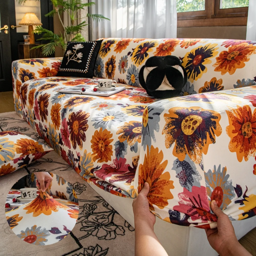 

1 шт. эластичный утолщенный флисовый чехол с цветочным принтом, чехол для дивана, в комплект входит 1 шт. наволочка (без внутреннего ядра), растягивающийся и уютный