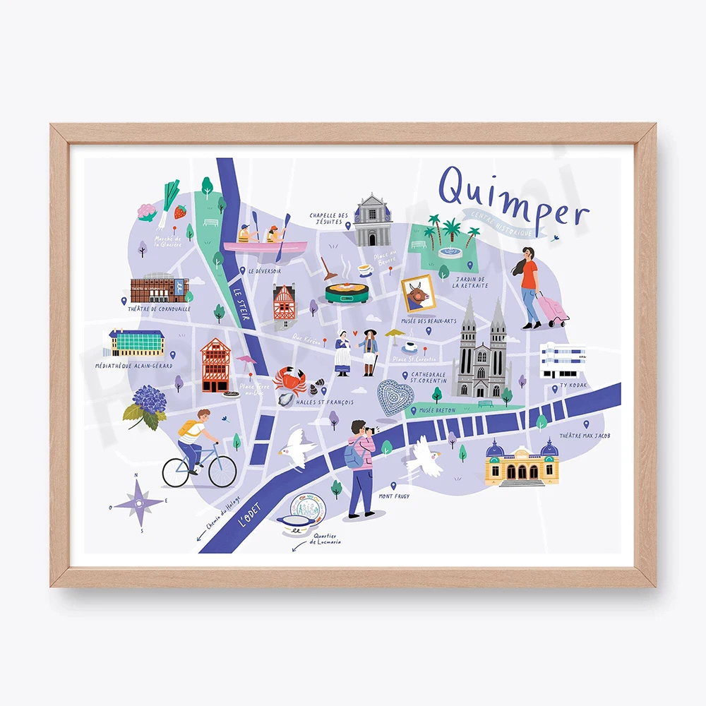 Half-timbered houses - Quimper, Finistere - Cap Sizon - Bigouden region - Brittany, Brittany department map poster