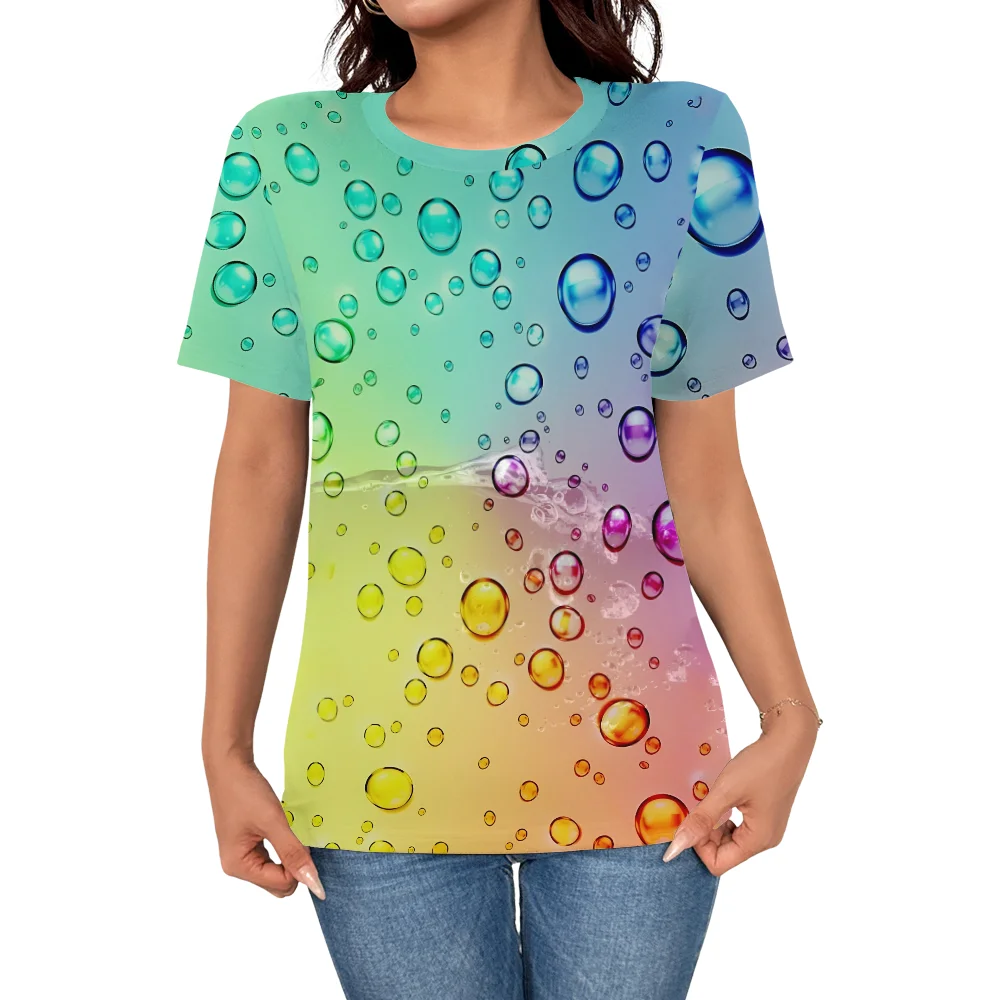 

Women's T-shirt Color Bubble 3D Printed Clothing Summer Round Neck Fashion Short Sleeve Elegant Casual Top Women's Clothing