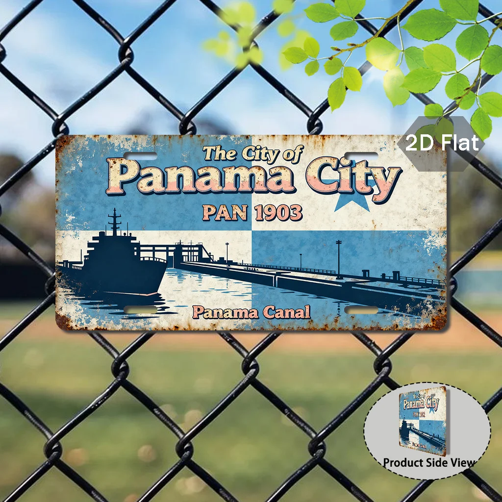 2D Flat, 1pc Vintage Panama City Metal Sign - Retro Travel Decor with Panama Canal & Panama City DesignTravel Decor
