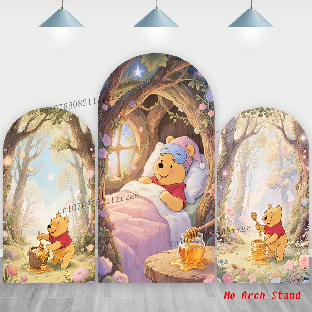 

Фон с аркой Винни-Пухом, мультяшный чехол для детей, украшения для дня рождения для девочек, фон для стены, полиэстер, двусторонний реквизит