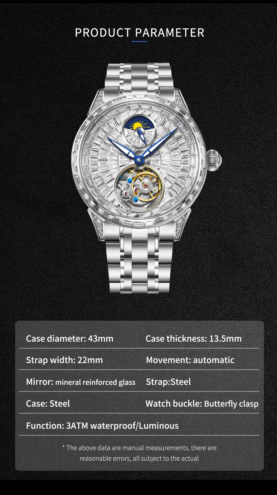 ساعة ميكانيكية من سلسلة PINDU الماسية بالكامل للرجال لعبة أوروبية حركة ميكانيكية أوتوماتيكية بالكامل تصميم ممتع للحفلات #6