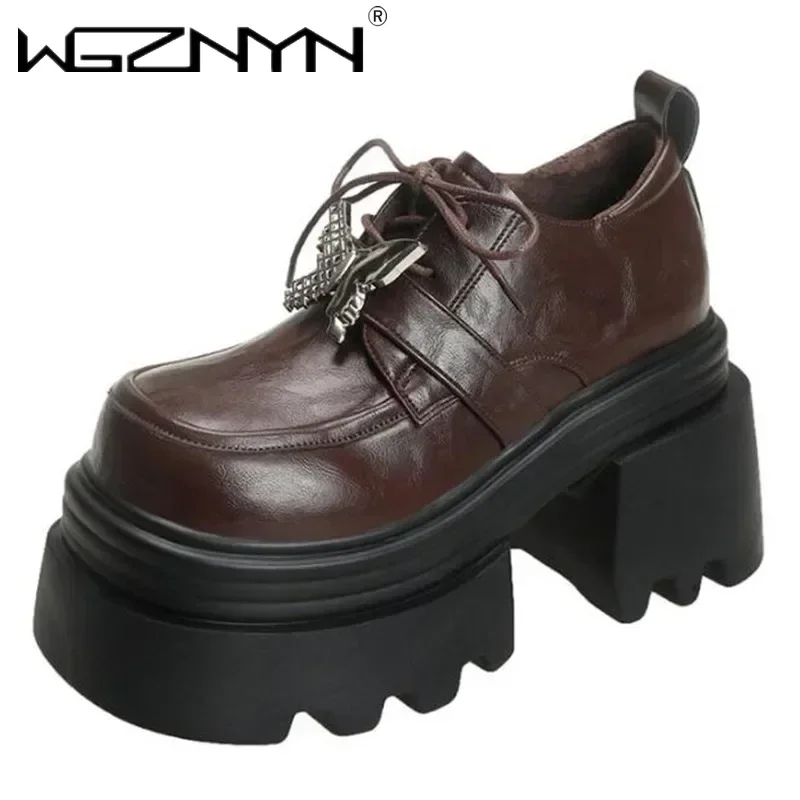 جديد أزياء العلامة التجارية منصة حذاء المرأة ريال بولي Leather الجلود 2025 الخريف عالية الكعب كعب سميك الدانتيل متابعة حذا فردي للسيدات أحذية رياضية #2