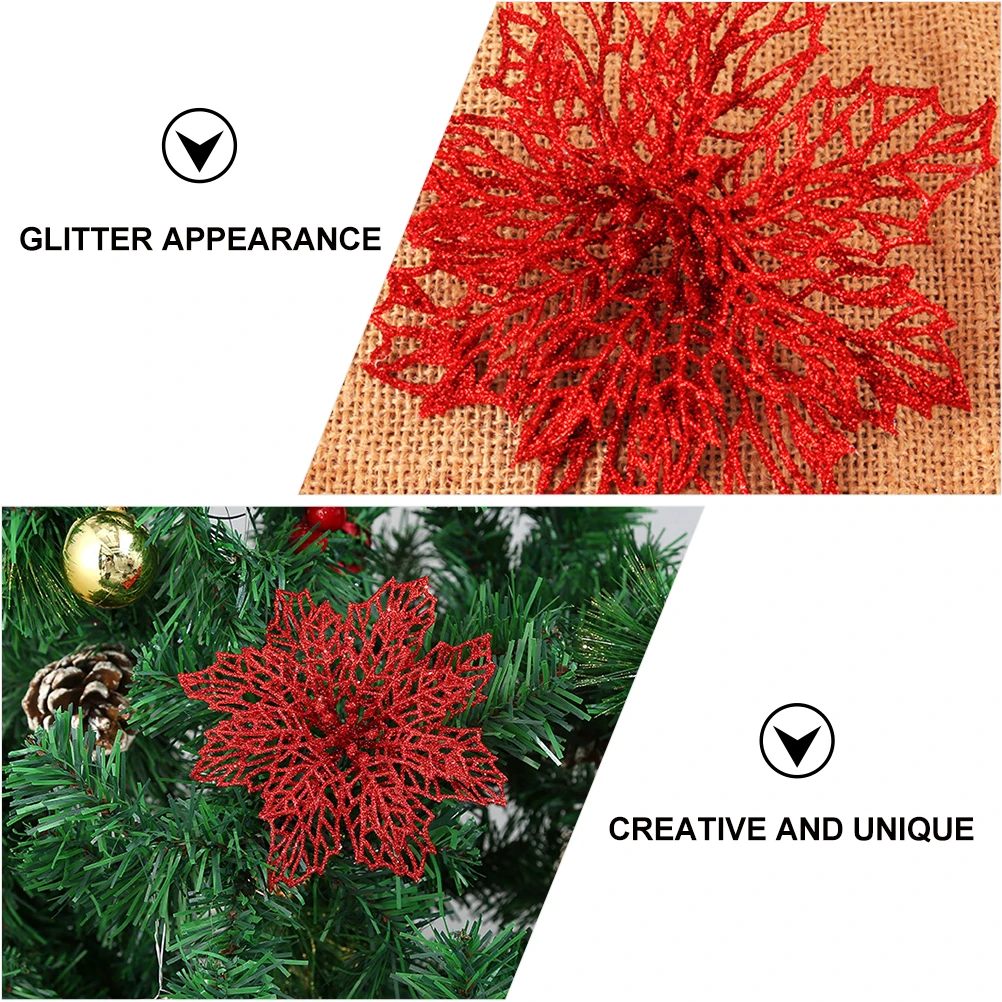 

12 Pcs Christmas Flowers Glitter Artificial Hydrangea Pendant Xmas Tree Wall Door nament PE Material Practical