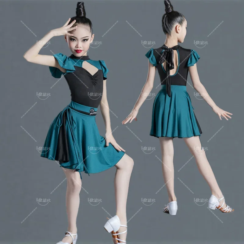

Latin Dance Costumes for Children and Girls, Split Body Sets, Summer Performance Costumes, Children's Latin Dance Skirts