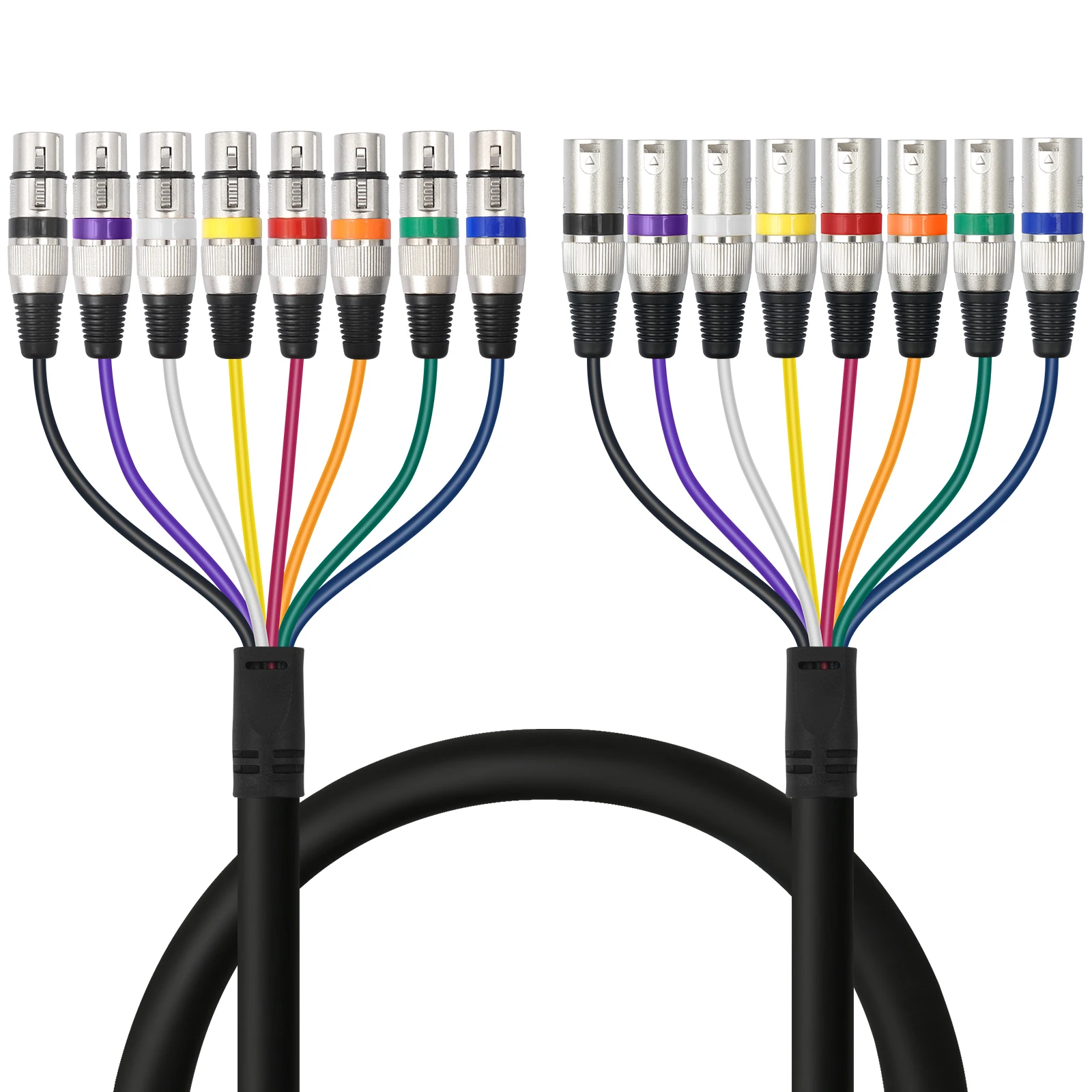 Multi-Channel XLR Snake Cable 8-Input 8-Output 3-Pin Male to Female Audio Cord for Mixer Stage Box Live Recording Studio