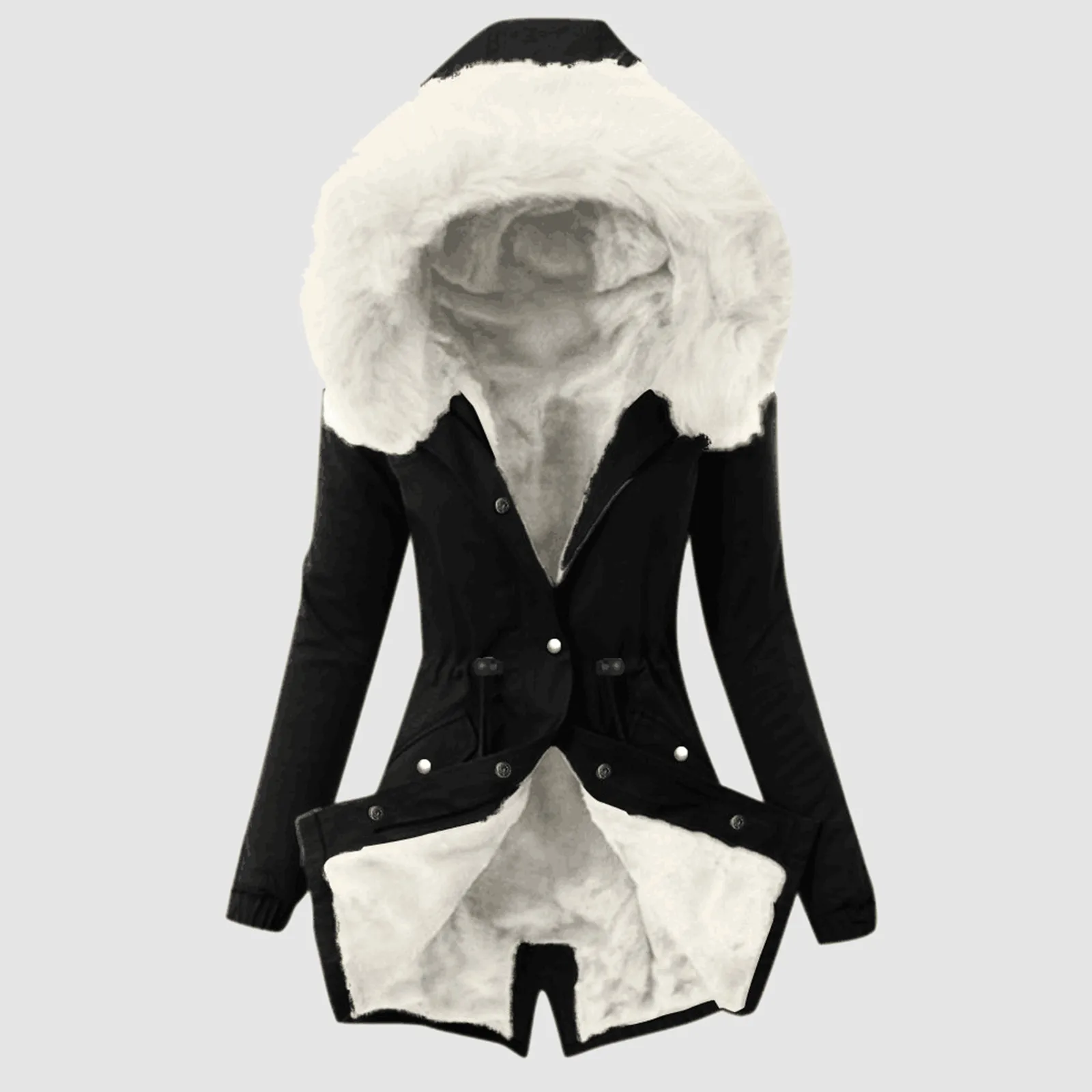 Casual Hooded Warm Down Jacket Women's Slim Fit Furry Hat Hooded Coats Outerwear Winter Long Sleeve 