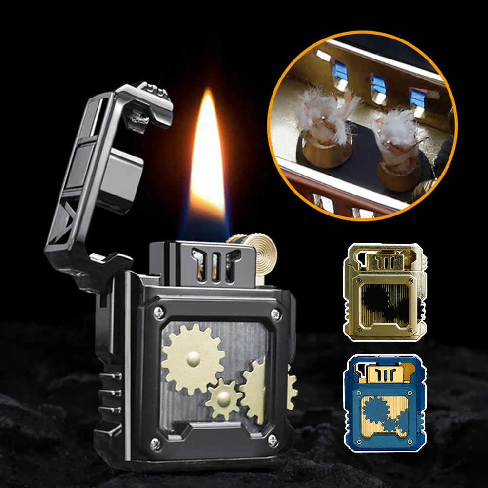 

Mechanical Geared Kerosenes Lighter Double Cotton Cores Windproof Decompression Grinding Wheel Present for Men