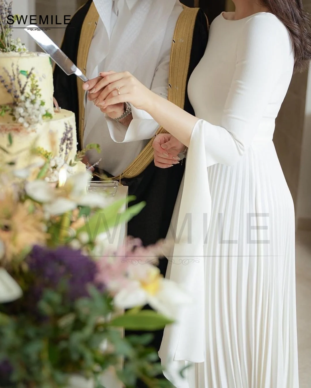 Swemoile linha a decote colher até o chão mangas compridas com zíper até vestidos de baile vestido de festa de casamento vestidos elegantes e bonitos