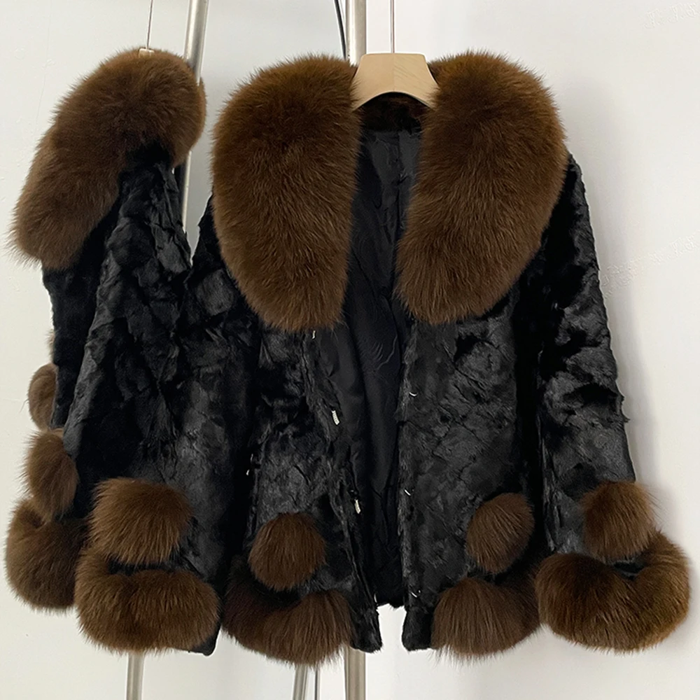 OFTBUY Neue Winterjacke für Damen, Verdickt und Warm, Kurze Jacke mit Echtfuchs-Pelzkragen, Luxuriöser Naturnerz-Pelzmantel – Detail 6
