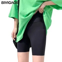 BIVIGAOS-pantalones cortos elásticos de piel de tiburón para mujer, mallas cortas hasta la rodilla para Fitness, pantalones cortos de motociclista de culturismo Sexy, color negro, Verano