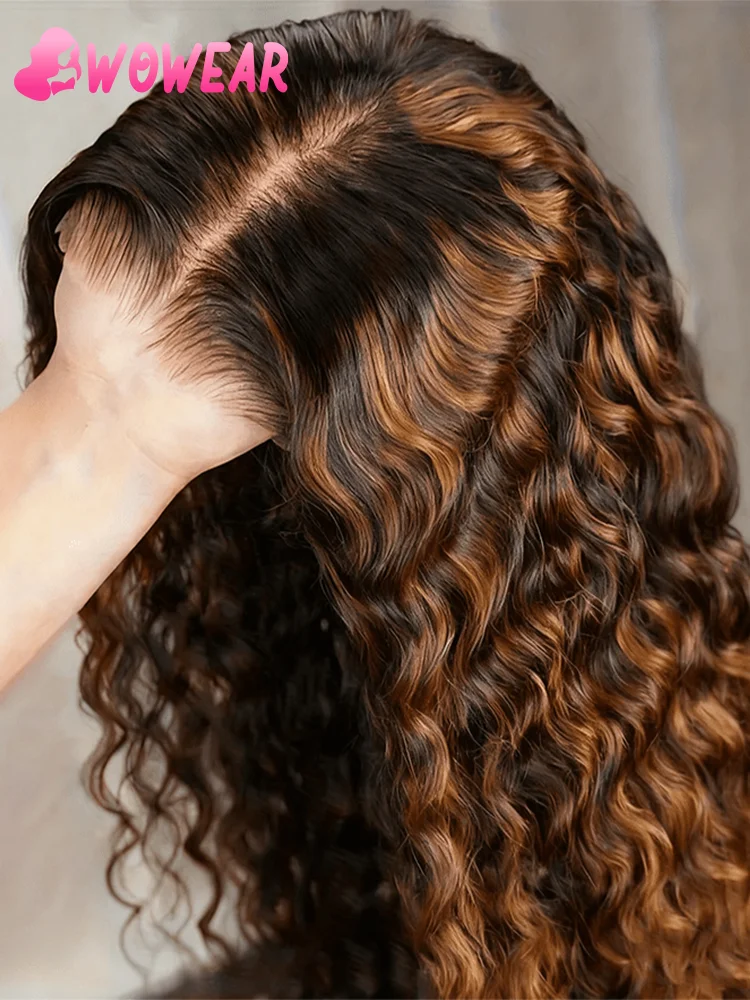 Highlights Ombre Lace Front Pruik 40 Inch Krullende Pruiken 13x6 13x4 HD Lace Frontal Water Wave Haarwerken van Echt Haar 1B/30 Gekleurd Deep Wave - afbeelding 2