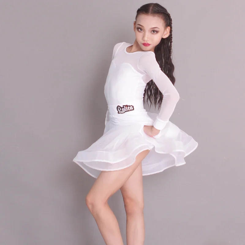 Child Tango Salsa Rumba Dance Dress Girls Training Clothes  Latin Dance Performance Clothes Training Ballroom Dance Performance