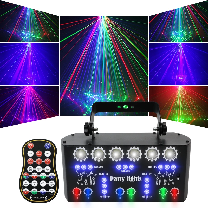 

YSH RGBW 27-Beam Laser Dj Light Stage Lights Disco Strobe UV Effect Dmx Remote Lazer Club Lights for Weeding Events Show Concert