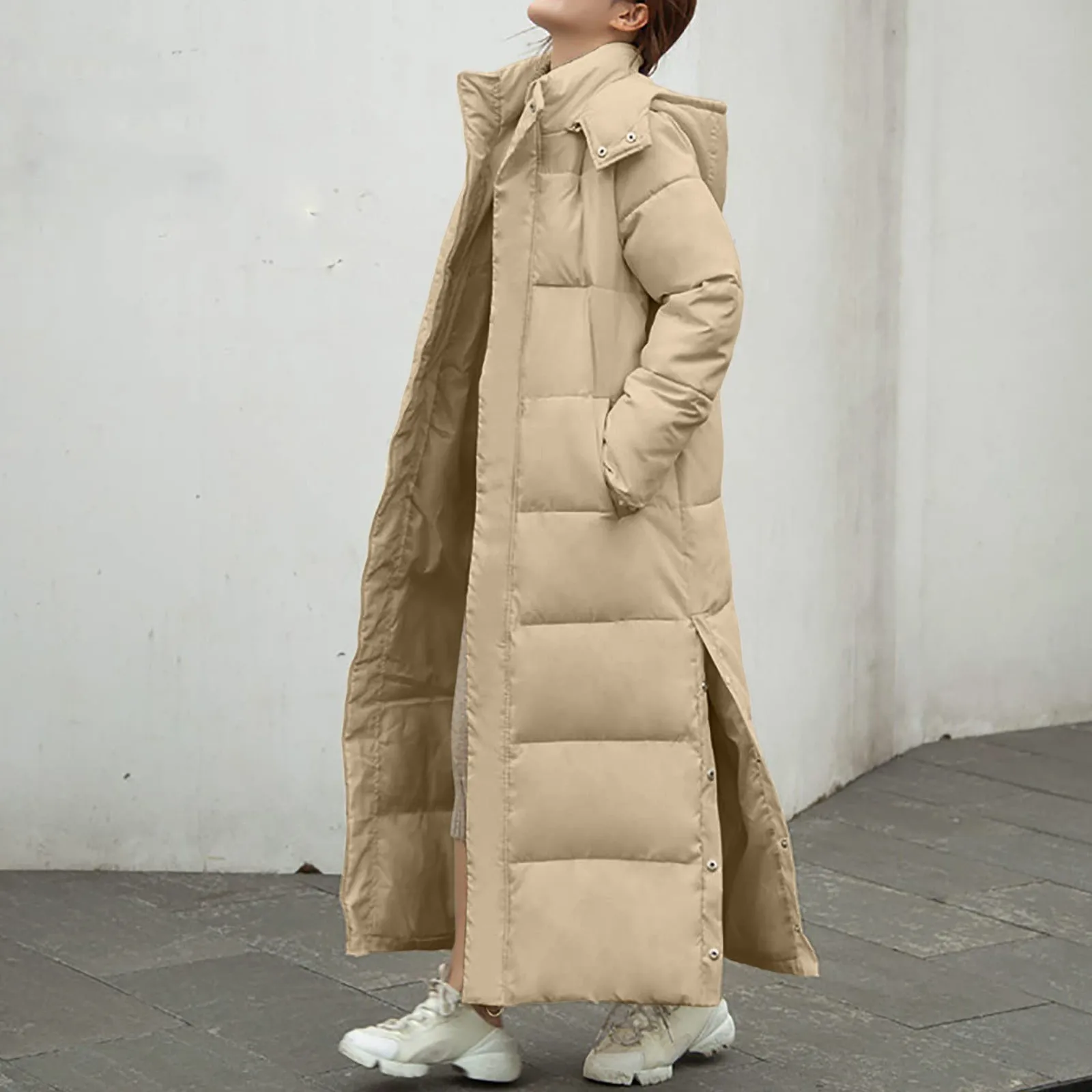 Women\'S Winter Down Jacket Casual Knee Length Padded Long Quilted Coat Plus Size Korean Style Autumn New Jacket With Hood