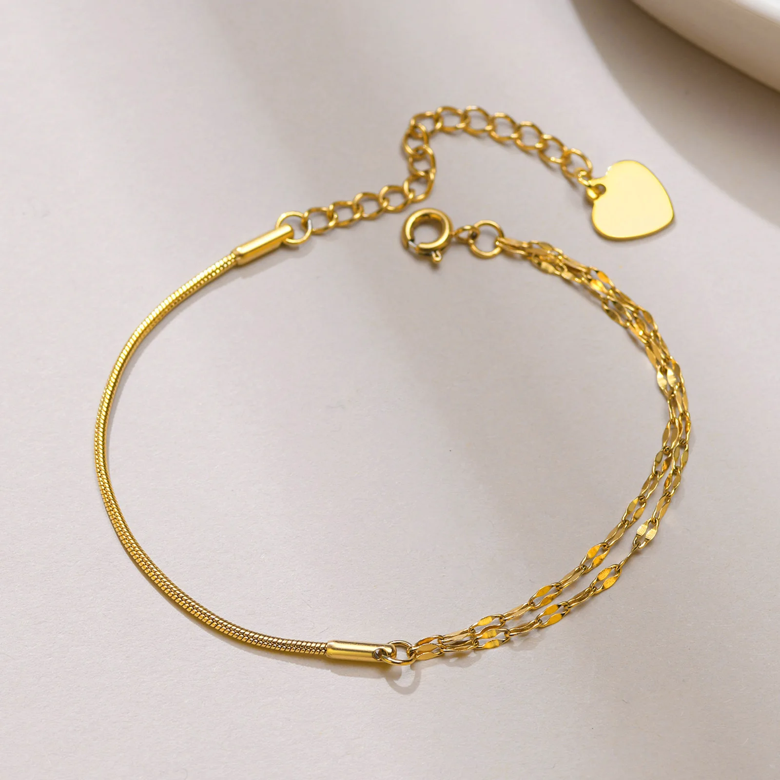 Stainless Steel Lip Chain Round Snake Chain Stitching Bracelet Gold Color Female Cool Style Jewelry