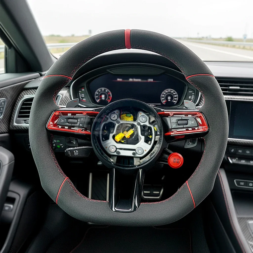Custom Suede Steering Wheel Red Stitching Carbon Fiber Trim & Drive Mode Switch for 911 992
