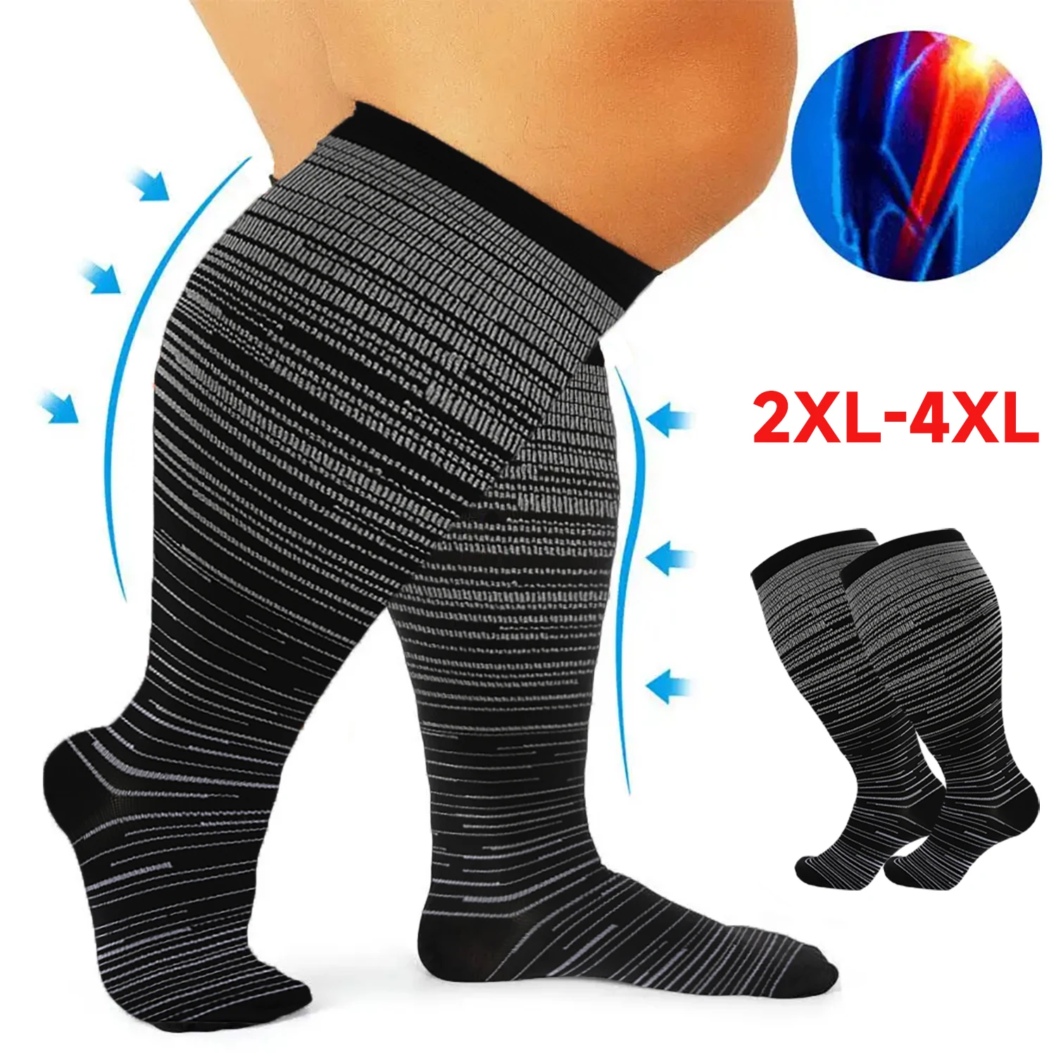 Running Compression Socks Knee High Women Men Sports Socks for Marathon Cycling Football Varicose Veins Stockings 4XL Plus Size