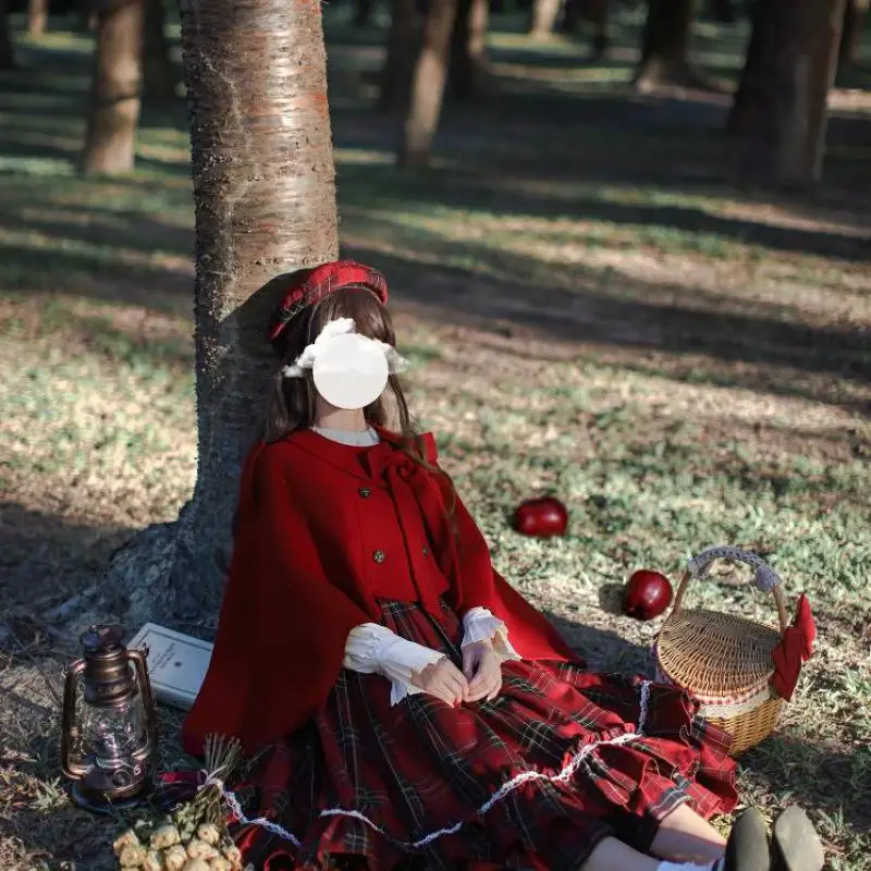 Orijinal Pelerin Retro Kırmızı Izgara Zarif Yelek Etek Ralph Yaka Gömlek Tatlı Pelerin Bere Kadın Moda Doğum Günü Partisi Günlük Elbise