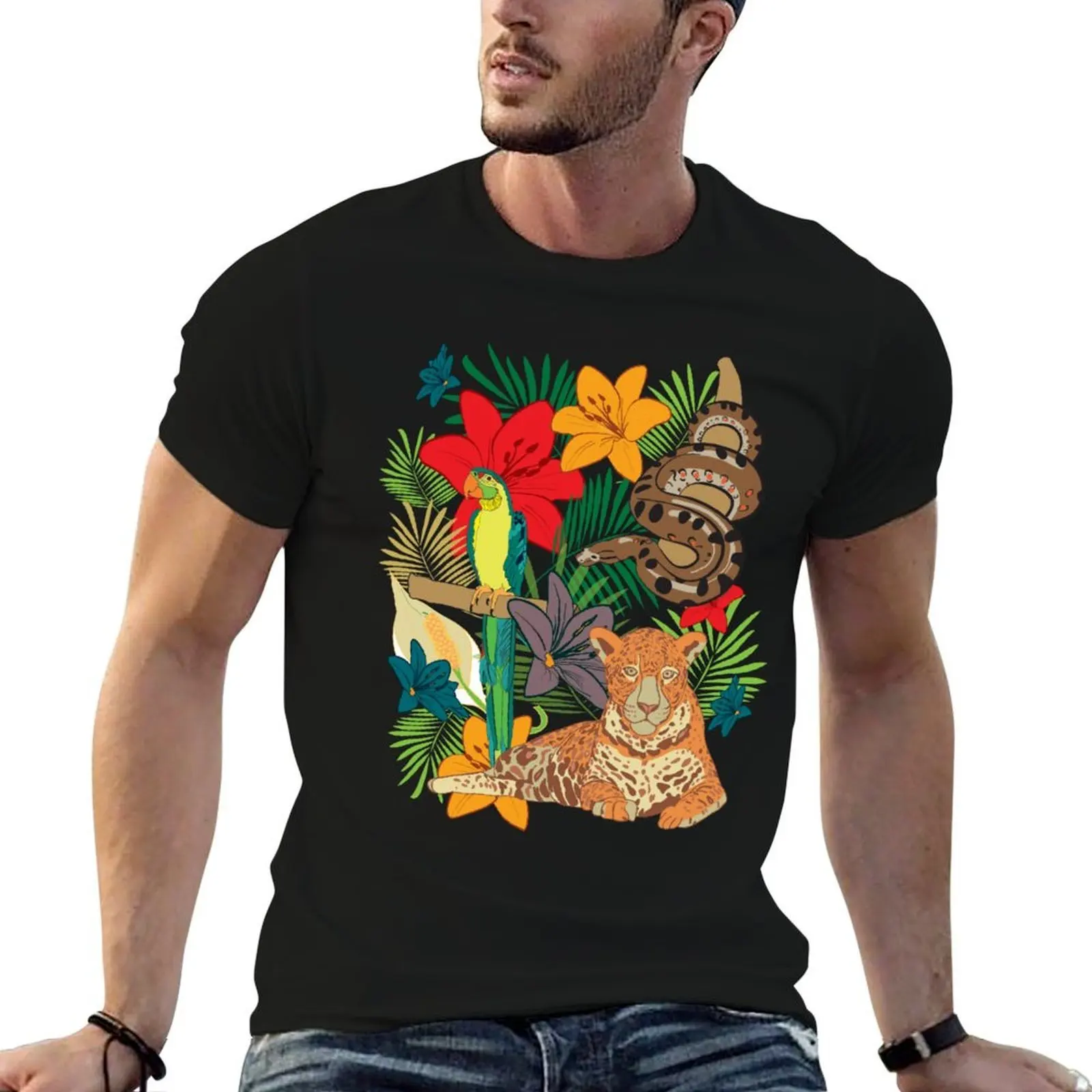 Camiseta con diseño de animales salvajes de la selva de la Amazonia, camisetas divertidas para hombre, camisetas de algodón para hombre, camiseta divertida