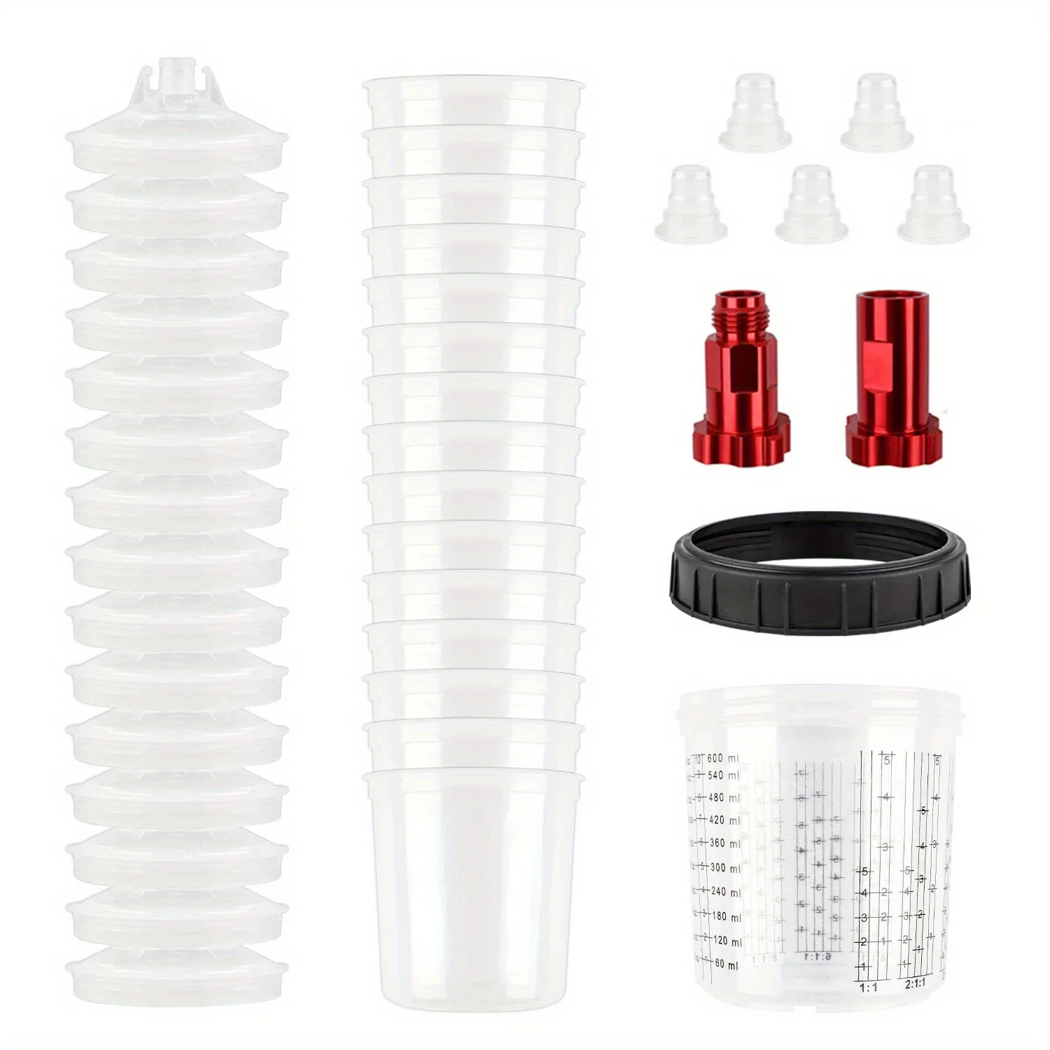 15Pcs Spray Gun Paint Mixing Cup H/O Type Quick Cup Spray Gun Tank 600ML Disposable Paint Cup with M16 Spray Gun Cup Adapter