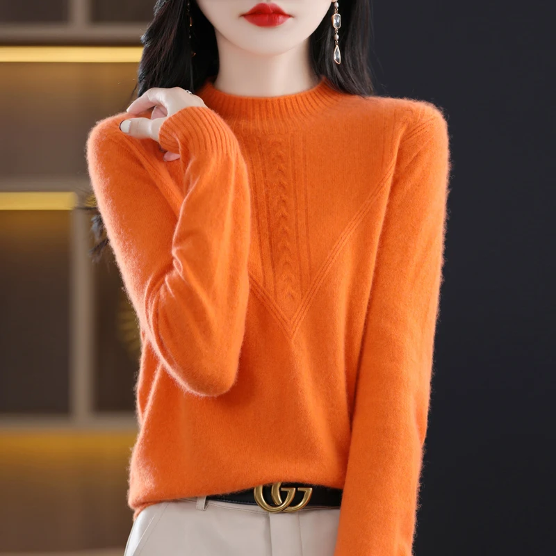 

Fall/Winter 2024 New 100% Merino wool loose Joker bottoming shirt sweater women's knitted pullover semi-high collar women's dres