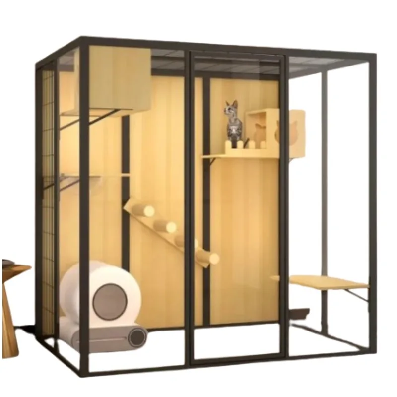 

Panoramic Villa House Household Cage Solid Wood Villa Large Indoor Cabinet Luxury Glass Cat Room