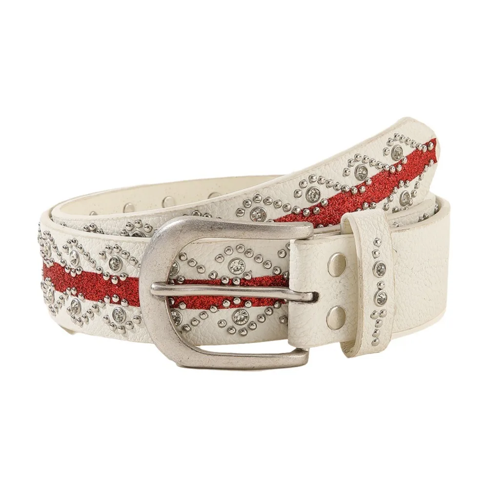 

Contrast Color Y2K Punk Belt Eye Catching Texture Western Studded Belt Gothic Vibe Adjustable Length Rhinestone Waistband