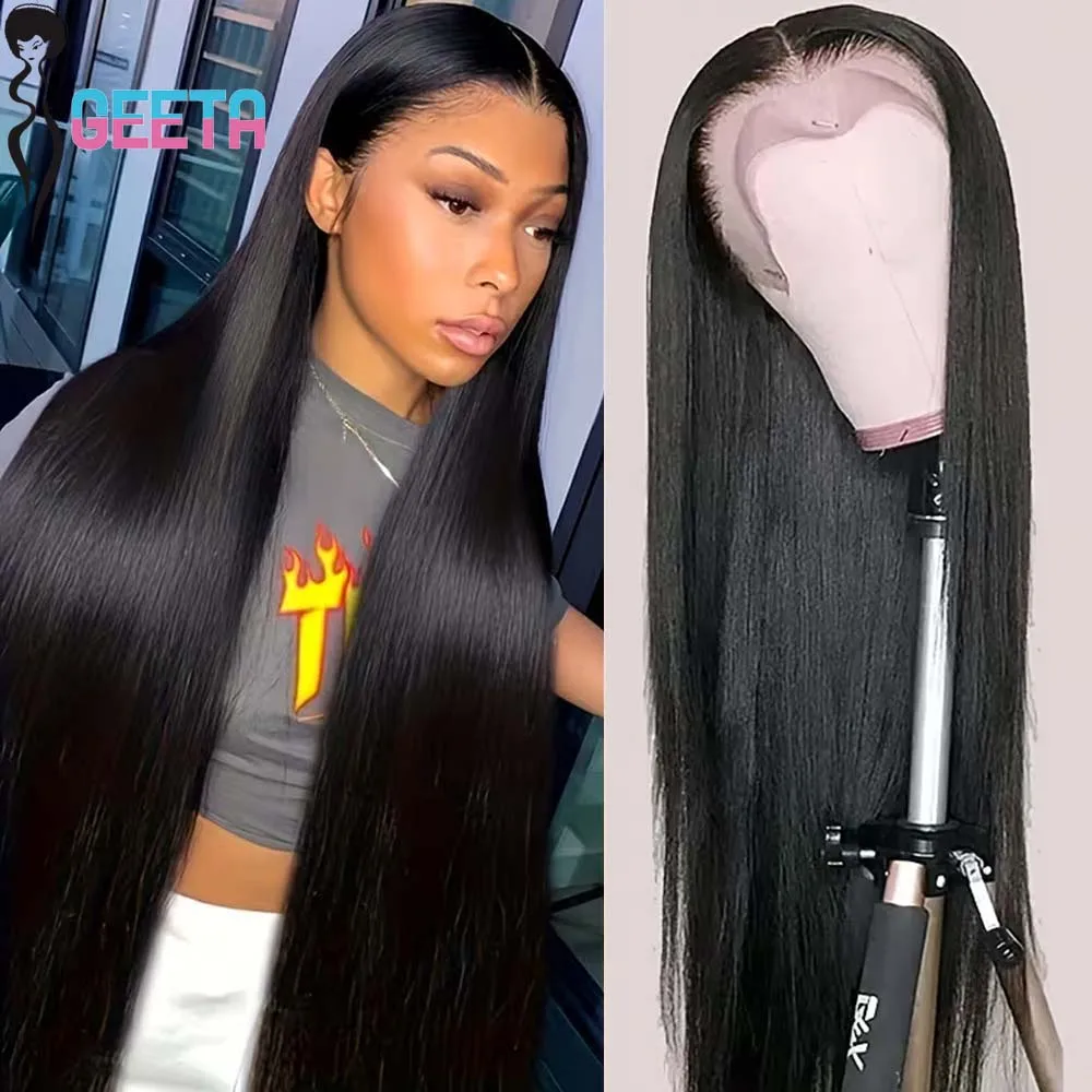 Geeta 300% 250% 230% Bone Straight Lace Front Wig Human Hair 100 Drawstring Wig 13x6 Lace Front 13x4 Frontal 4x4 5x5 Closure Wig