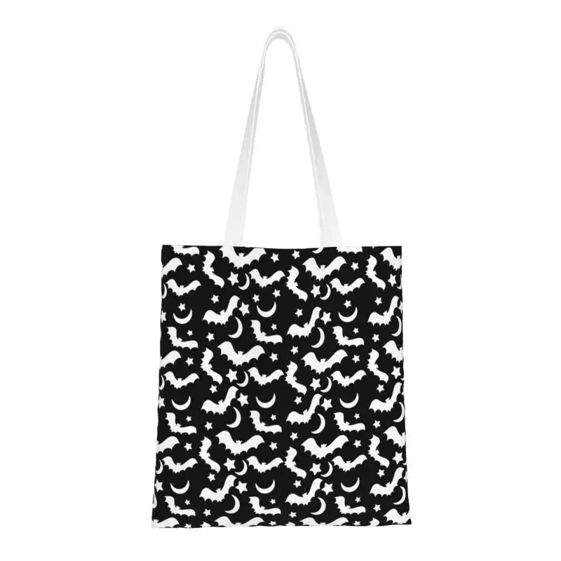 

Kawaii Print Gothic Witch Bats Pattern Tote Shopping Bag Durable Canvas Shoulder Shopper Ghost Halloween Handbag