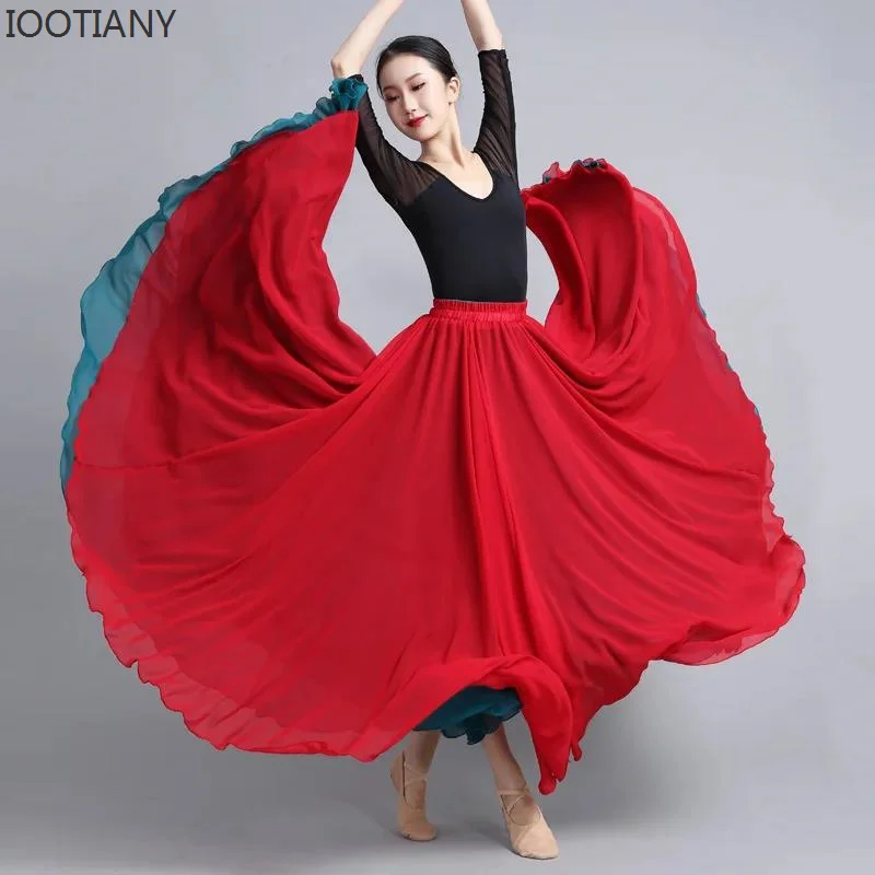 New Chinese Style Skirt With Big Hemline Flamenco Dance Skirt For Women 720 Degree Solid Colour Long Skirts Dancer Practice Wear