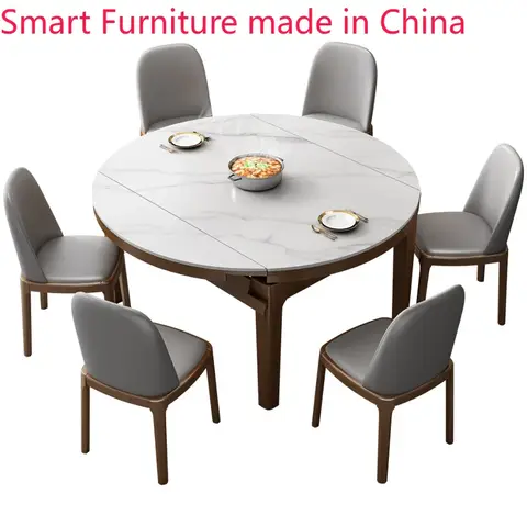 맞춤형 록키 플레이트 식탁 및 의자 조합, 이탈리아 조명, 럭셔리 모던 심플 소형 가정용 접이식 테이블