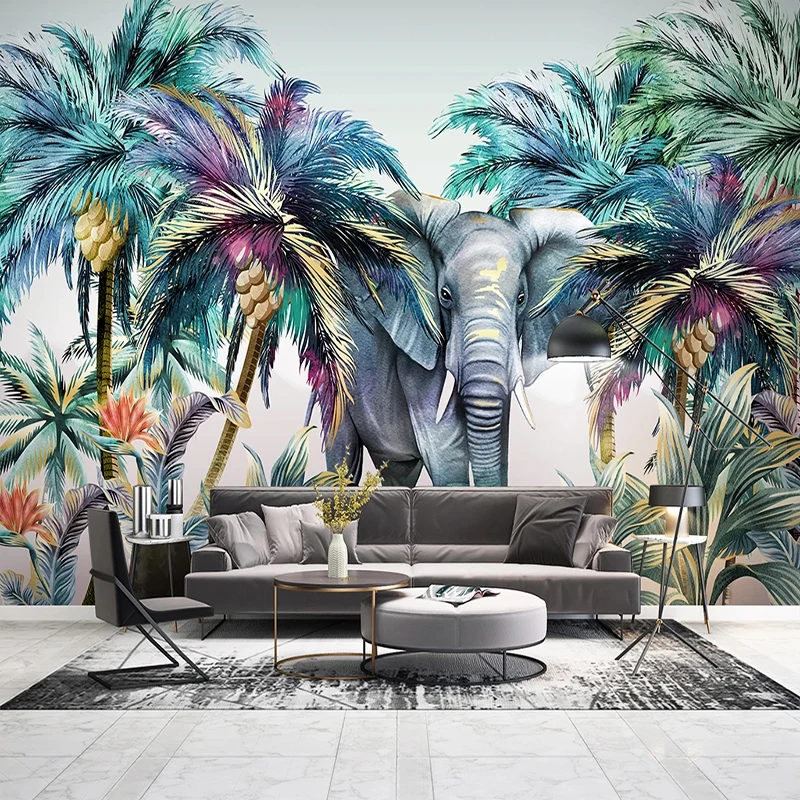 3D Wallpaper Nature Forest Animal Tropical Plant Elephant Coconut Tree Wall Painting Living Room Restaurant Custom Large Murals