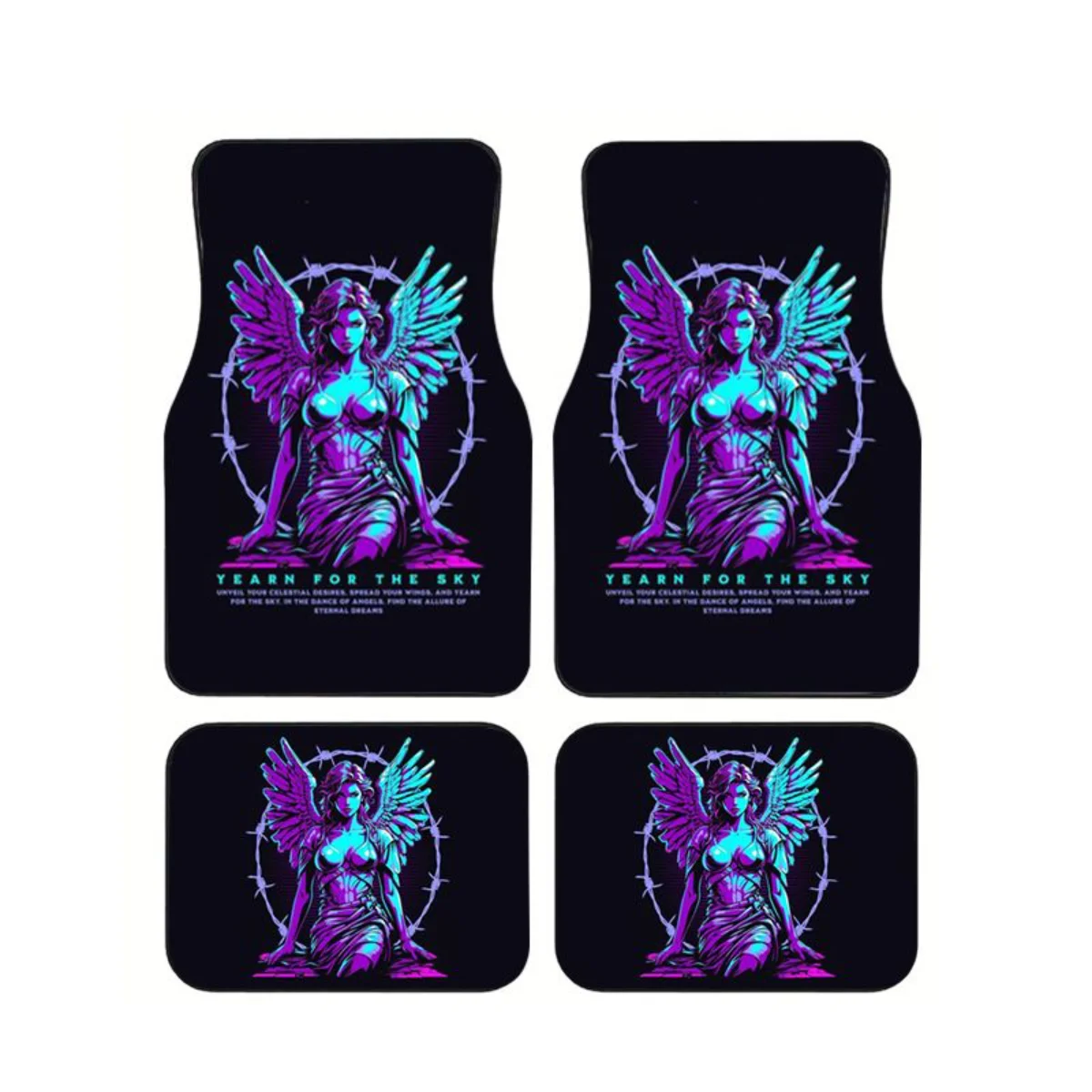 

4Pcs Neon Purple Thorn Angel Lady Print Car Floor Mats Universal Non-slip Waterproof Gothic Punk Auto Foot Carpets Car Decor