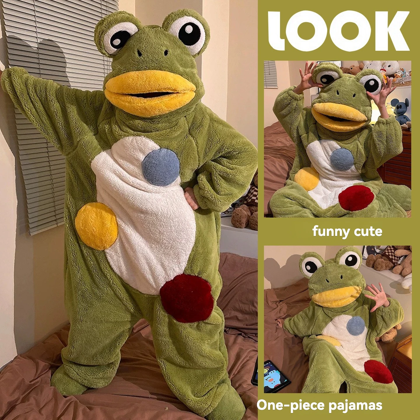 New Men's and Women's Pajamas Frog Coral Velvet Thickened Combo Style Autumn/Winter Cartoon Home Clothes Can be Wearing Outward