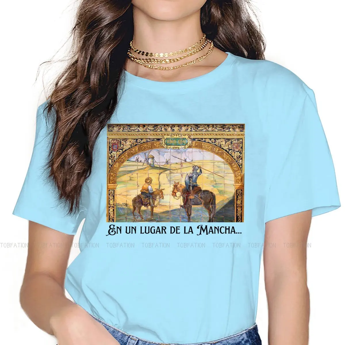 En Un Lugar De La Macha Hipster TShirts Don Quijote De La Mancha Woman Graphic Tops T Shirt O Neck Oversized